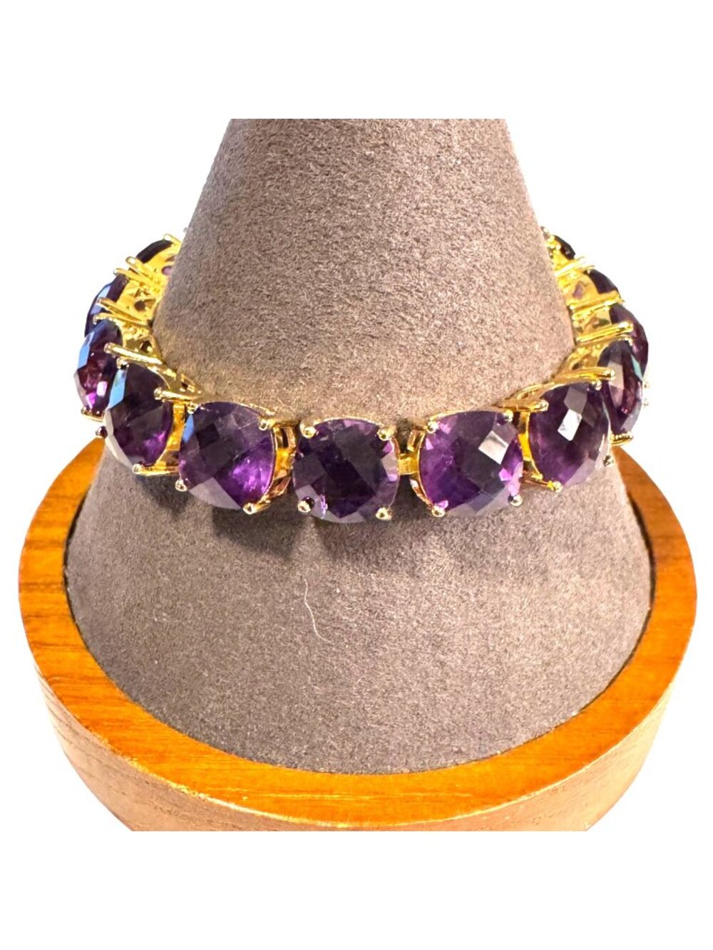 Gold Over Sterling Silver 925 Amethyst Prong Set Tennis Bracelet Size 7" Length